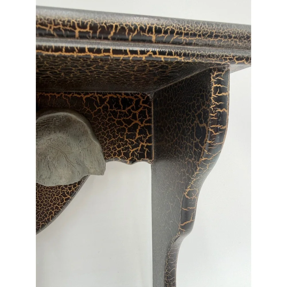 Vintage Elephant Head Wall Shelf Black Gold Crackle Safari Decor Floating Shelf